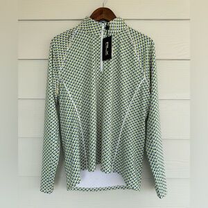 RLX Ralph Lauren Golf Pullover Women’s XL Yellow Blue Geo Print Half Zip MSRP